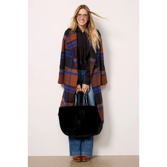 Avec Les Filles Navy Rust Plaid Walker Coat from Anthropologie - Picture 2 of 5